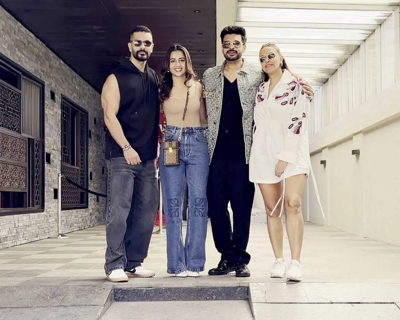 Neha Dhupia and Angad Bedi were spotted enjoying a relaxed lunch outing with Karan Kundrra and Tejasswi Prakash at a restaurant.